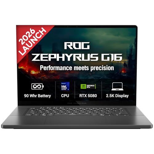 Image of ASUS ROG Zephyrus G16 (2026),Intel Core Ultra 9 386H (Series 3),RTX 5080-16GB,32GB RAM,2TB SSD,OLED,16 inch(40 cm),240Hz,Win 11,M365 Basic(1Y),Office 24,Eclipse Gray,1.9 Kg,GU606AW-TB043WS,Gaming Laptop