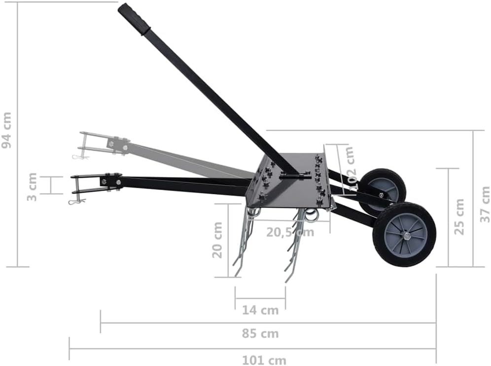 vidaXL Ride-on Mower Scarifier, 39.4" Working Width, Steel Construction, Aerator for Large Lawns, Easy Attachment, Enhances Lawn Growth