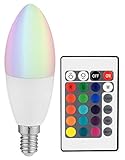 LED-Kerze inklusive Fernbedienung. LED-Farbwechsel-Leuchtmittel E14 - Außerdem relevant oder passend zu: Energiesparlampe dimmbar, Farbwechsler, Glühbirnen, Glühbirne, Kerzen, Birnen, Party, Disco, Farbe, Birne