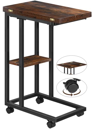 Foldable Small Side Table - C Shaped Couch End Table with Storage...