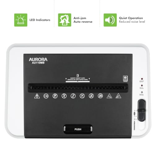 Image of Aurora High Security AU110MB 110-Sheet Auto Feed Micro-Cut Paper and Credit Card Shredder with 4 Gallon Pullout Basket / 30 Minutes /Security Level P-4 (White /Black)