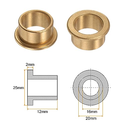 QUARKZMAN 2Stk Flansch Lager Hülse 16mm Bohrung 20mm AD 12mm Länge 2mm Flansch Dicke Bronze Buchsen Selbstschmierende Gleitbuchsen Hülsen für Industrieanlagen