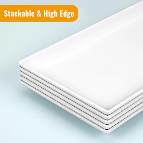Moretoes MORETOES546514 5Pcs 14.5 Inch X 6 Inch White Serving Trays For Party Supplies, Unbreakable Rectangle Plates, Imitation Porcelain Dishes Reusable Rectangular Plates thumb #2