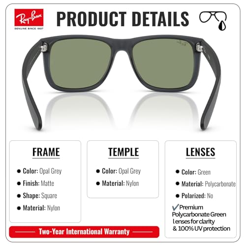 Image of Ray-Ban RB4165 JUSTIN CLASSIC Square Shape Sunglasses for Men with Official Eyewear Kit