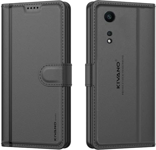 Image of KIVANO LUXE Compatible for Oppo A58 4G Luxury Handmade Leather Magnetic Flip Folio Case | Card Holder & Kickstand | Slim Protective Cover | Unisex - Black