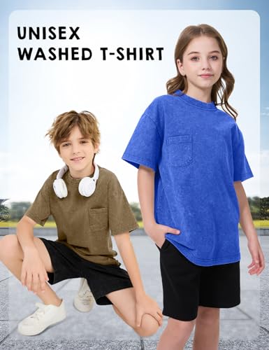 3 Pack Boys Girls Shirts Short Sleeve Acid Washed Cotton T-Shirts Kids Tshirts Summer Tops Tees 5-14 Years3