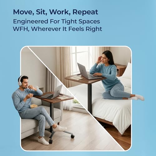 Image of The Sleep Company - AeroMini Electric Height Adjustable Desk | Ergonomic Work from Home Table | 4 Memory Presets | Lockable Wheels | 570 x 500 mm Thick Top | Free Installation | Wooden & Black