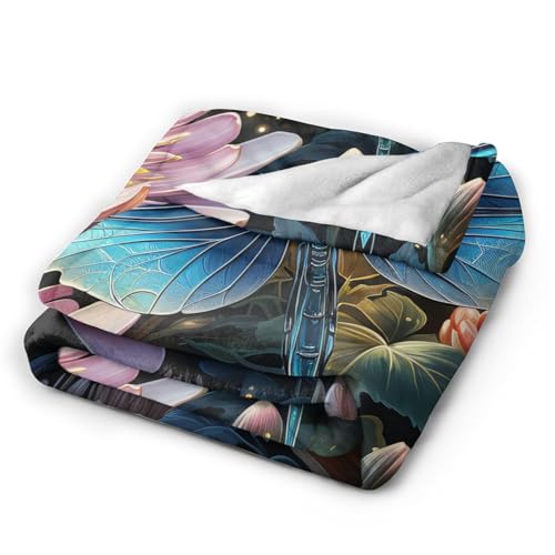 Couverture réversible flanelle 203x152 cm plaid canapé nénuphar libellule