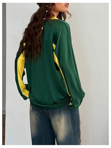SOLY HUX Women's Y2k Brazil Jersey Shirt Letter Graphic Tees V Neck Long Sleeve Oversized Tops Streetwear2