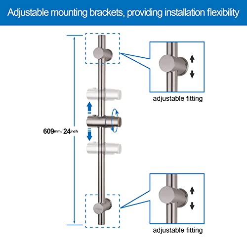 Bangpu 24 Inch Shower Slide Bar, Adjustable Shower Bar For Handheld Shower Wall Mount, Brushed Nickel Stainless Shower Head Slide Bar #TOP6