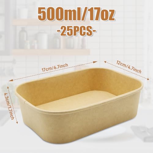 La Llareta 25 Stücke Papierbox zum Mitnehmen, Kraftpapier Take Away Box, Lunchbox aus Kraftpapier, Wasser und Ölbeständig, für Essen zum Mitnehmen, Arbeitsessen, Reisen, 500ml (Braun)
