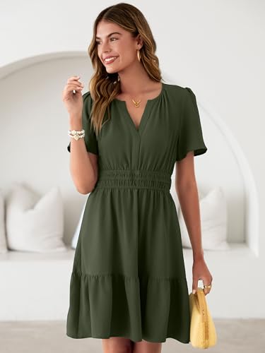 Image of Simplee Womens Casual Summer Dresses 2026 V Neck Short Sleeve Empire Waist Flowy A Line Ruffle Tiered Mini Sundress