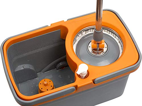 Casabella Spin Cycle Wet Mop And Bucket, Floor Cleaner With 5 Microfiber Heads, 4, Graphite/Orange #TOP2