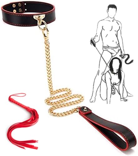 LEVIOC’S Collier Élégant et Luxueux, avec Une chaîne en Or et Un Collier Rouge avec Une cravache Rouge pour Femmes, cavalières, amateurs de luxe