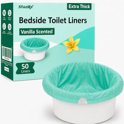 Image of Bedside Commode Toilet Liners, 50 Liners | Extra Thick, Leak Proof, Fits Most Bedside Commodes Pail, and Adult Potty Chairs