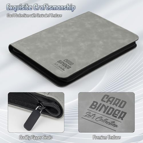 Trading Card Binder, Premium 9 Pocket Double Sided 540 Pocket PU Card Collection Binder, Collectible Trading Card Albums for MTG, TCG, Sport Card, Game Cards (Gray)