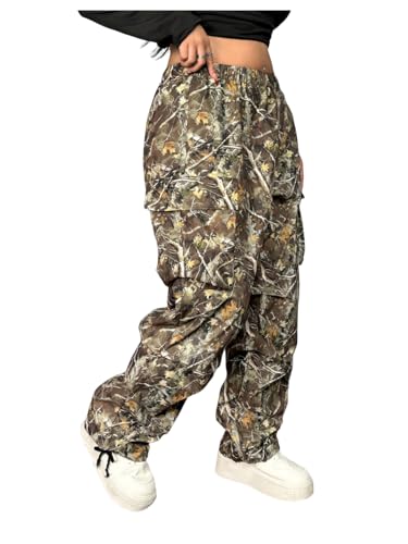 GORGLITTER Women's Plus Size Baggy Cargo Sweatpants Joggers Y2K Camo Camouflage Straight Leg Sweat Pants Street Wear