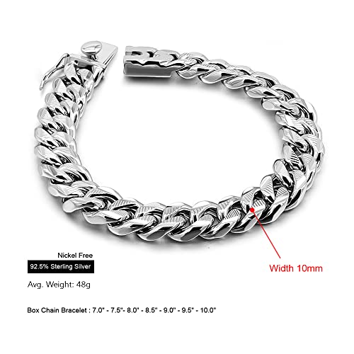 Meilanduo 925 Sterling Silver Carved Miami Cuban Link Chain Bracelet, 10Mm Curb Cuban Solid Thick Big Link Bracelet, 7" 7.5" 8" 8.5" 9" 9.5" 10" For Men Boys (Silver-Tone, 8.5") #TOP1
