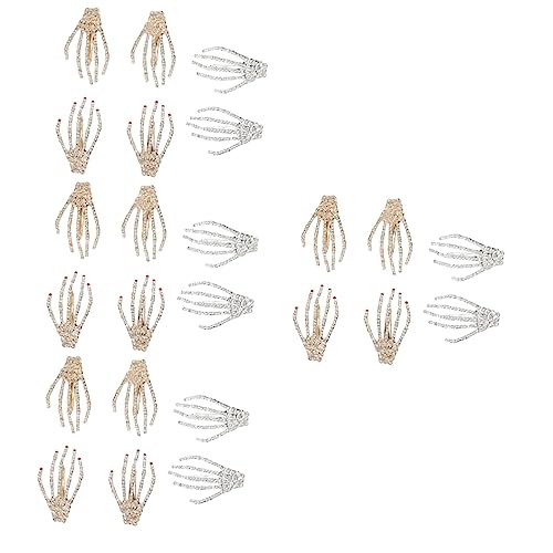Épingles à cheveux main squelette Halloween avec strass pour coiffure et costume de fête x24