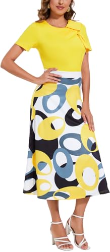 Image of shengfan Women's Casual A Line Swing Summer Dress Formal Short Sleeve Round Neck Wrap Evening Party Dresses