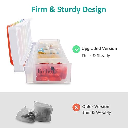 Image of Fullicon Weekly Pill Organizer 7 Day Quick Fill & Spill Proof Designed Large Pill Box with Free Labels Travel Medicine Organizer for Medicine, Vitamin, Fish Oil, Supplement (Rainbow Clear)