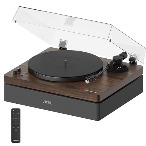 Image of AudioSource Vinyl Record Player, All-in-one Turntable with 2.1 Channel Built-in Speaker, Bluetooth 5.4, 120W, Built-in Subwoofer, High Fidelity 2-Speed Belt Drive, Patented Isolation System, Walnut