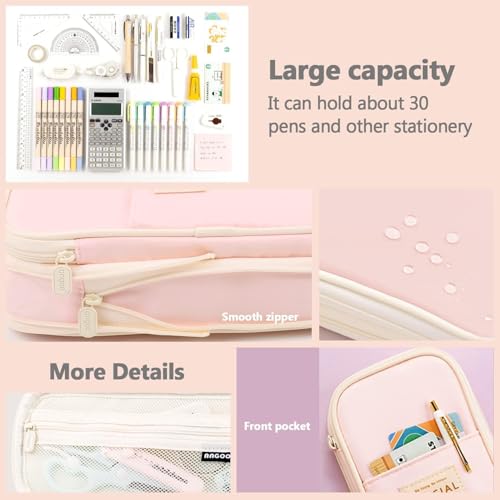 Image of Large Capacity Pencil Case Pouch, Cute Aesthetic Big Capacity Zipper Cases Pen Portable Office Stationery Makeup Bag, Desk Organizer for College Adults Women Men (CR-Pink)