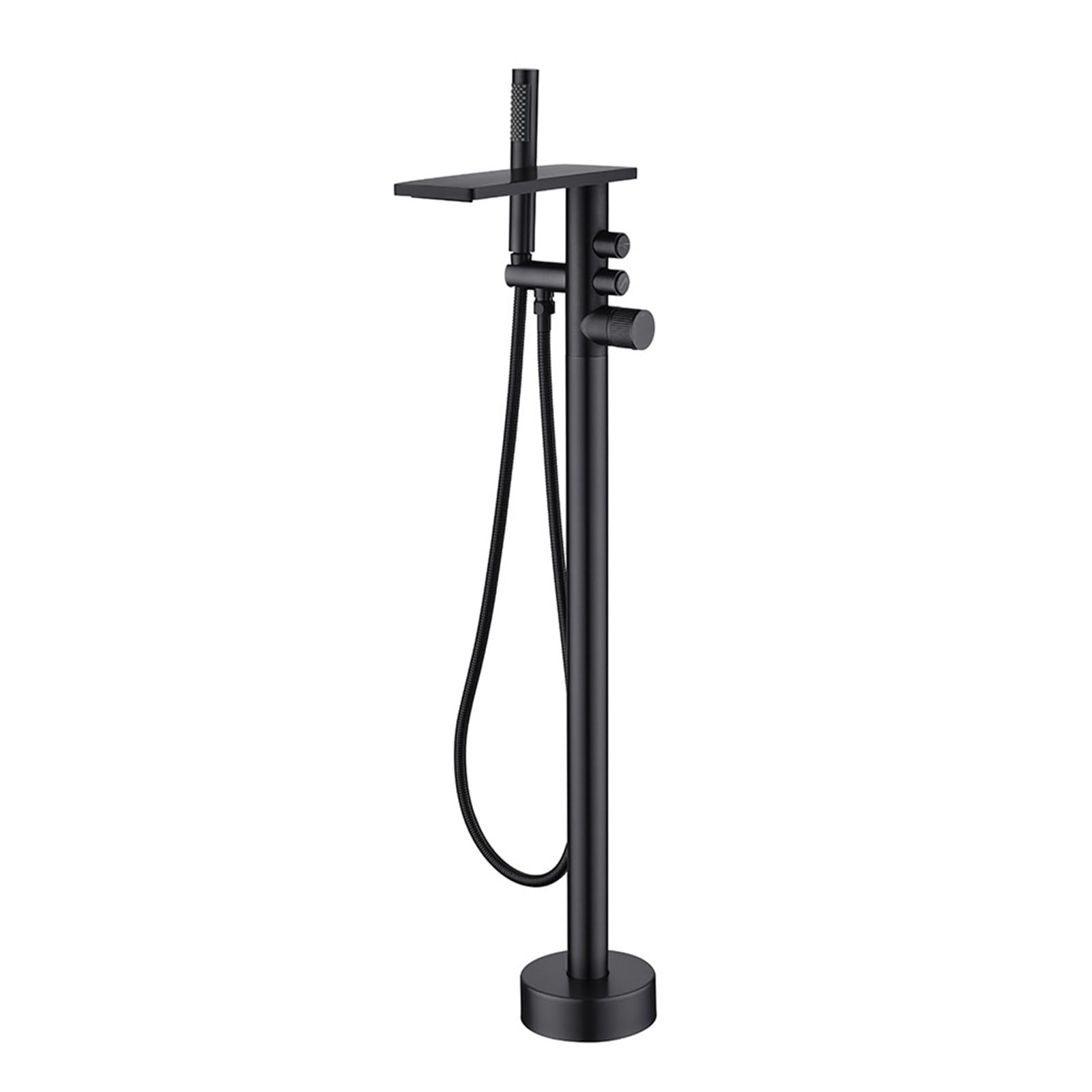 SnamicE Freestanding Tub Faucets, Shower Tub Faucet Set, Standing High Flow Shower Faucets with Handheld Shower and Waterfall Tub Spout, Floor Mount Bathtub Faucet, Freestanding Tu,Black