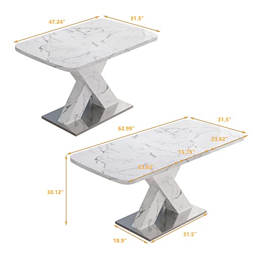 Marble Dining Table Set for 4 with PU Chairs