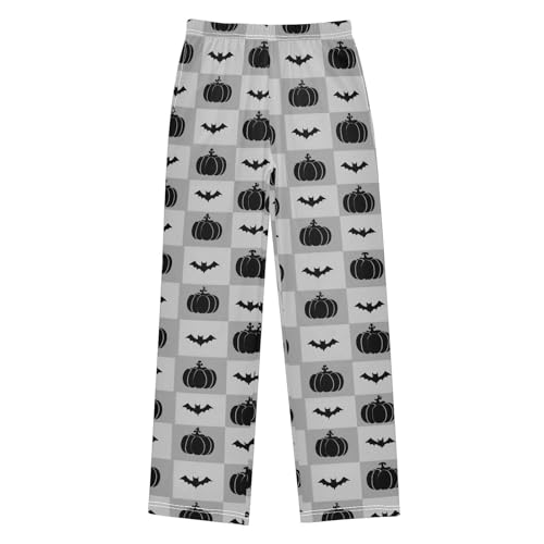 Halloween Pajama Pants Pumpkin Bat Grid Pattern Long Sleep Pants Lounge Bottoms