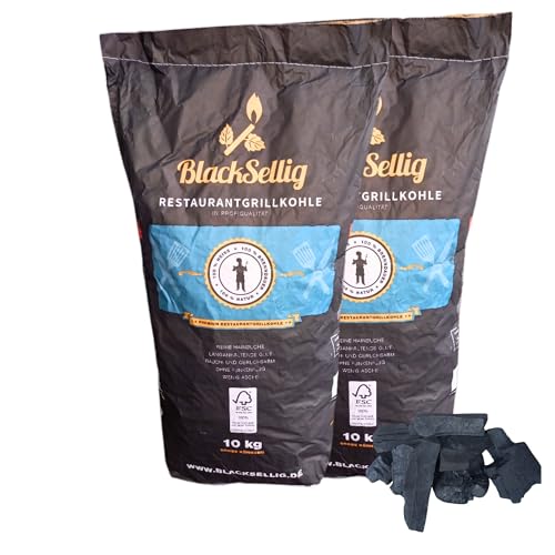 BlackSellig 20 kg de carbón para barbacoa de haya de calidad profesional de bosques sostenibles