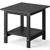 YEFU Mesa auxiliar para exteriores para patio: mesa auxiliar cuadrada HIPS de 16 x 16 pulgadas, color negro