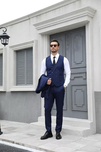 Wangyue Men's Double Breasted Suit 3 Piece Suits Slim Fit Wedding Suit One Button Blazer Prom Suit Vest Pants Suit Sets3