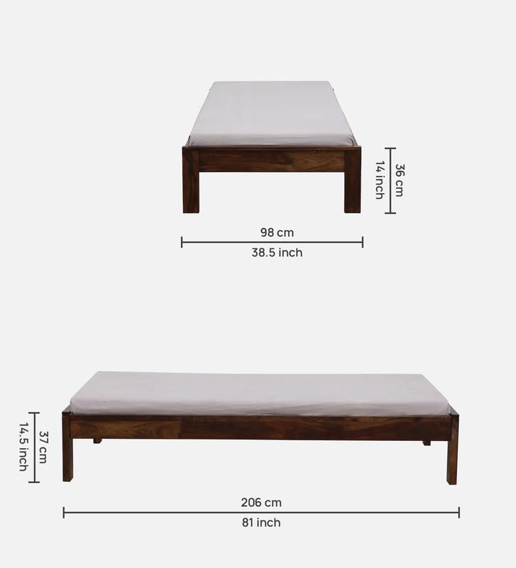 Image of Solid Sheesham Wood Urban Single Bed Without Storage | Wooden Single Bed Cot Palang Furniture for Bedroom Living Room Home and Hotel (Provincial Teak Finish)