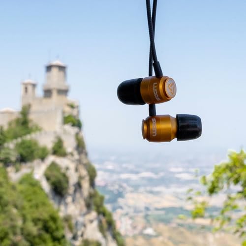 Image of LUDOS Clamor Wired Earbuds in-Ear Headphones, 5 Years Warranty, Earphones with Microphone, Noise Isolating Ear Buds, Memory Foam for iPhone, Samsung, School Students, Kids, Women, Small Ears - Gold