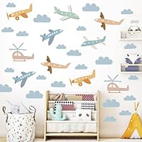 FUFUQUARE Cartoon Airplane Wall Sticker Peel and Stick Cloud Aircrafts Wall Art Decals for Kids Boys Bedroom Playroom Living Room