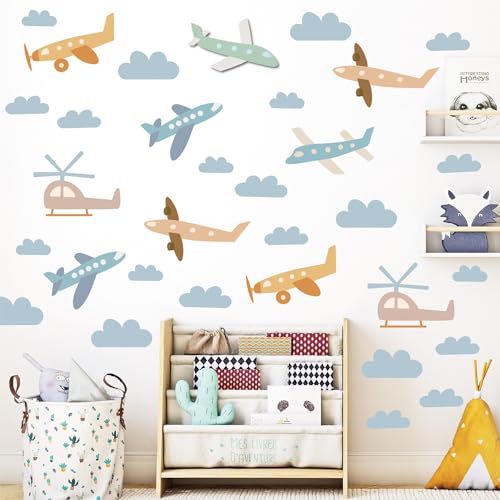Fufuquare Pegatinas de Pared de Avión en Dibujos Animados DIY Vinilos para Pared de Nubes Autoengluables para Cuartos de Niños Guarderías Dormitorios y Salones