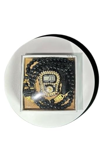 Islamic Holiday Decor Misbaha Tasbeeh & Counter Gift Set - Home Decoratives, Gifting Islam Ramadan Mubarak, Hajj, Muslim Allah Prayer Beads New Year for Women, Men, Kids, Child Birthday (Black)
