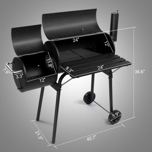 Barbecue a carbonella con affumicatore offset, barbecue interamente in metallo, con tavolino laterale e ruote, per cucinare in giardino, patio e cortile