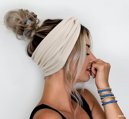 Image of DRESHOW 4 Pack Turban Headbands for Women Wide Vintage Head Wraps Knotted Cute Hair Band Accessories