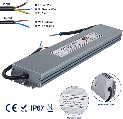VARICART Outdoor LED Driver 12V 300W 25A, IP67 Waterproof Lighting Transformer 240 to 12V DC, Ultra Slim Constant Voltage PSU Adaptor, Regulated Power Supply for Garden Outdoor LED Strip LED Lights