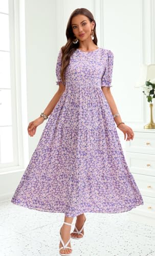 Image of Women's Maxi Dress Casual Loose Fit Tiered A-Line Flowy Summer Dress with Pockets