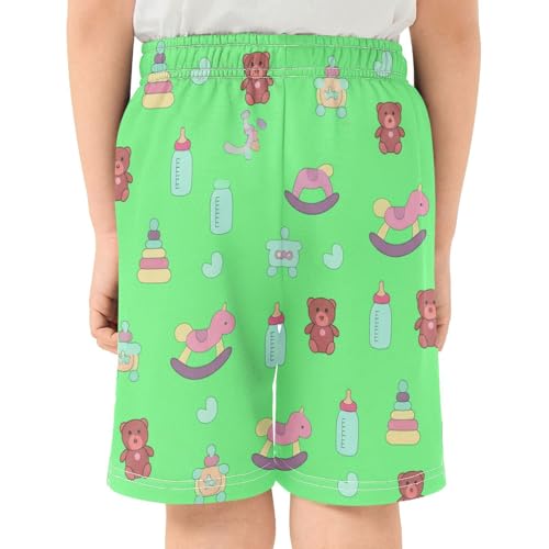 Cartoon Bear Athletic Shorts with Zipper Pockets, Youth Boys Athletic Running Shorts for Summer3