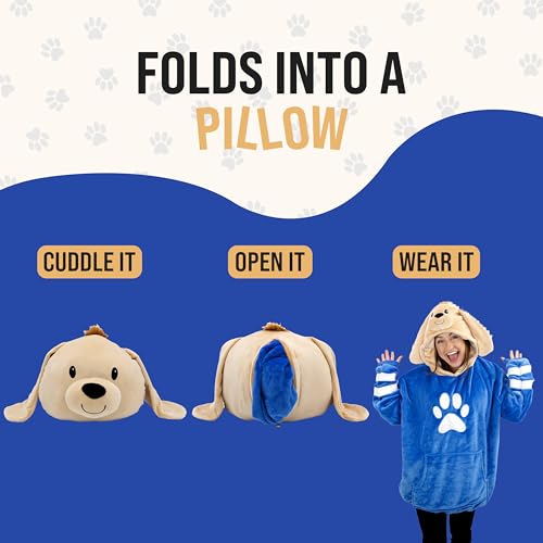 Image of Wearable Blanket Hoodie, Dougie Dog, 2-in-1 Oversized Hoodie Blanket Pillow, Long Sleeve Sweatshirt Pocket, Cozy Gift for Men and Women