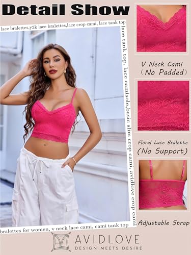 Image of Avidlove Lace Bralette for Women Spaghetti Strap Tank Top V Neck Slim Basic Camisoles