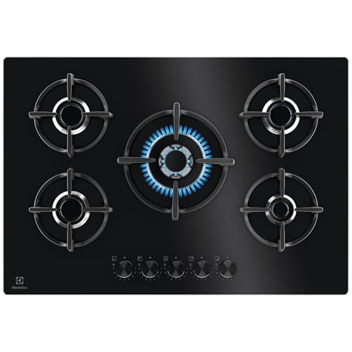 Electrolux Piano Cottura Gas EGG75372K Serie 600, Gas on Glass 75 cm da Incasso, 5 Fuochi,...