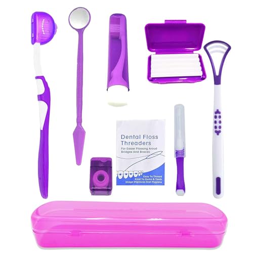 HRASY Kit de cuidado oral ortodoncia portátil para aparatos ortopédicos - Cepillo interdental cera dental dental cepillo de dientes Kit de limpieza (púrpura)