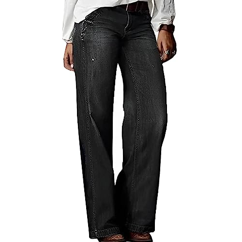 Women's Plus Size Flare Jeans Vintage High Waisted Baggy Wide Leg Denim Pants Straight Leg Pull On Jeans Pockets2