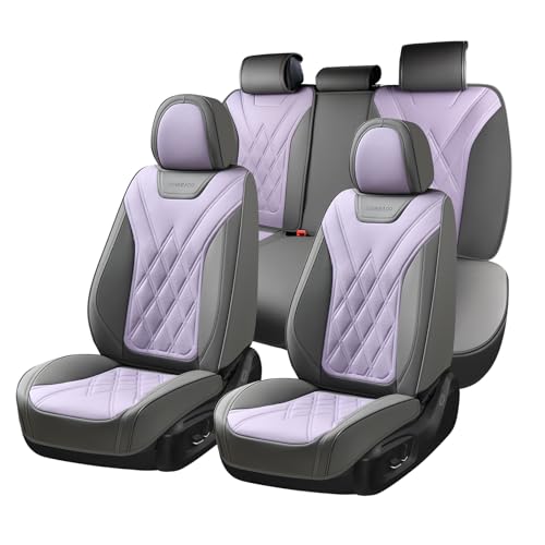 Image of Coverado Car Seat Covers Full Set, Seat Covers for Cars, Waterproof Leather Automotive Seat Cover, Universal Car Interior Protectors Cushion for Most Cars Gray Pruple