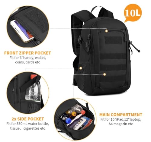 Image of ALASKA 10L Tactical Backpack SMALL Backpack Mini Daypack Military MOLLE Rucksack Tactical Backpack Bag for hiking, Biking Hunting Camping Trekking etc.